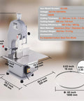 Beast 1500W Stainless Steel Meat Bandsaw For Home Butchering Countertop Bone Saw With 6 Blades 19 By 15 Inch Work Surface
