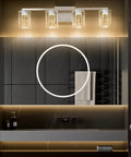 4 Light Brushed Nickel Vanity Light With 3 Color Modes 3000K 4000K 6500K Dimmable LED Bathroom Fixture installed over modern mirror
