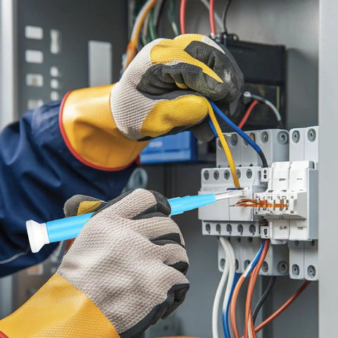 Five Piece Ceramic Insulated Screwdriver Set For Precision Electronics Repair And Watchmaking Includes Anti Static Slotted Tools being used in a circuit box.