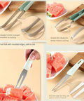 3 In 1 Stainless Steel Watermelon Slicer Set With Melon Scooper And Rounded Edge Fruit Fork, Portable Multifunction Tool
