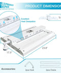 Heavy Duty Led Linear High Bay Workhorse With Motion Sensor, 210 Watt 2 Pack dimensions showing 23.8" x 17.3" x 5.88" for garages and warehouses.
