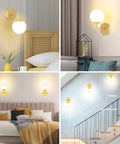 Gold Wall Sconces Set of Two With White Glass Globes Mid Century Brass Look Wall Lamps in bedroom, living room, stairway