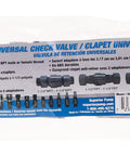 Universal Check Valve Kit For 1 1/4 Inch Or 1 1/2 Inch NPT MIP FIP Plumbing ABS Plastic With Nitrile Buna N Seal in packaging