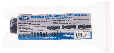 Universal Check Valve Kit For 1 1/4 Inch Or 1 1/2 Inch NPT MIP FIP Plumbing ABS Plastic With Nitrile Buna N Seal in packaging
