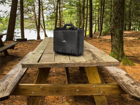 Built Tough Weatherproof Hard Case With Customizable Foam Insert Shockproof IP67 Dust And Water Guard Up To 1 Meter For 30 Minutes 28.5 Liter Capacity 19x16x8 Inches Ultraviolet And Impact Resistant Black