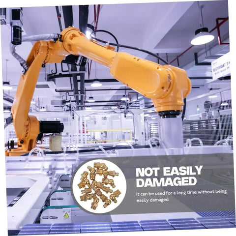 Industrial setting with robotic arm and inset of Complete 60-Piece Grease Fitting Kit SAE To 4-28, Straight, 45 Degree And 90 Degree Angles.