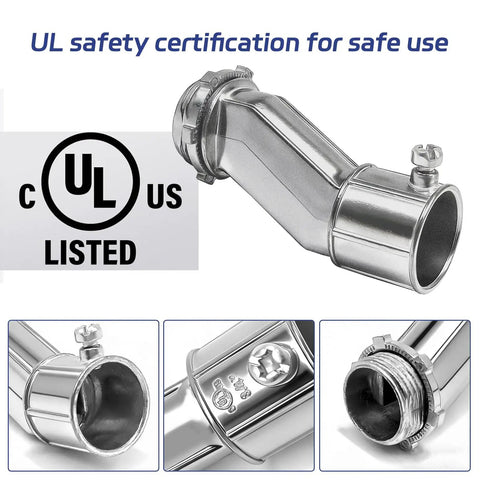 Six Pack Three Quarter Inch EMT Offset Connectors UL Listed Galvanized Steel Conduit Fittings for junction box installations