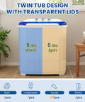 Compact Portable Washing Machine Mini Washer And Spin Dryer Combo 14 Lbs Twin Tub with transparent lids for wash and spin.