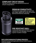 Tough As Nails Nacs To J1772 Charging Adapter For Electric Vehicles 80 Amp detail showing compliant design and fire-resistant features.