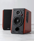 R1700BTs Wireless Bluetooth Bookshelf Speakers With AptX HD And Sub Output 2.0 Studio Monitors with wood finish and control panel