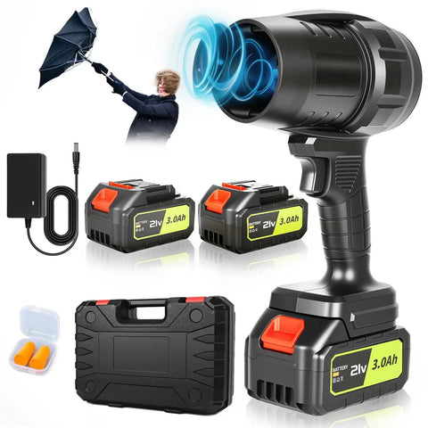 100000 RPM Cordless Leaf Blower With Dual 3Ah Batteries And Fast Charger Handheld Rechargeable Turbo Jet Blower and accessories