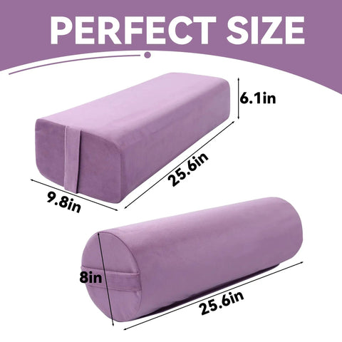 Ultra Plush Velvet Yoga Bolster Set With High Density Foam Cushions For Restorative Yoga And Meditation Rectangular And Cylindrical Meditation Cushions For Super Cozy Ultimate Comfort, rectangular 25.6 x 9.8 x 6.1 in and cylindrical 25.6 x 8 in