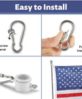 Easy install guide for Heavy Duty Flag Pole Carabiner Clips With Locking Nut 4 Pack Stainless Steel M5 Snap Hooks Replacement Clip