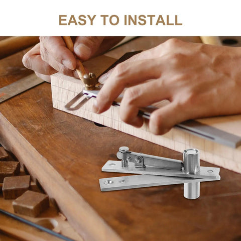 Installation of Heavy Duty Hidden Door Hinge Stainless Steel Concealed Cabinet Pivot Hinge in progress on wood surface.