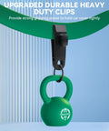 Beefy Heavy Duty Car Cover Clips Kit with Spiral Thumb Screws holding 32 lb weight, showcasing strong grip on green fabric.