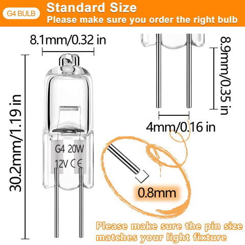G4 Halogen Light Bulbs Replacement 20W 12V JC Type T Dimmable Bi-Pin 2700K Warm White for Range Hood Landscape Spotlights