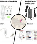 Hello Gorgeous Pink Neon Sign Light kit with metal chain, adapter, dimmer, and manual for home decor and party vibes.