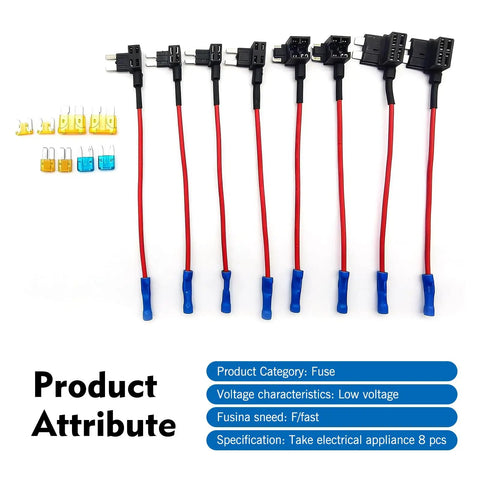 Tailgate Ready 8 Pack Car Fuse Tap Adapters For 12 Volt Electrical Systems, Mini Low Profile Micro with red wires and fuses
