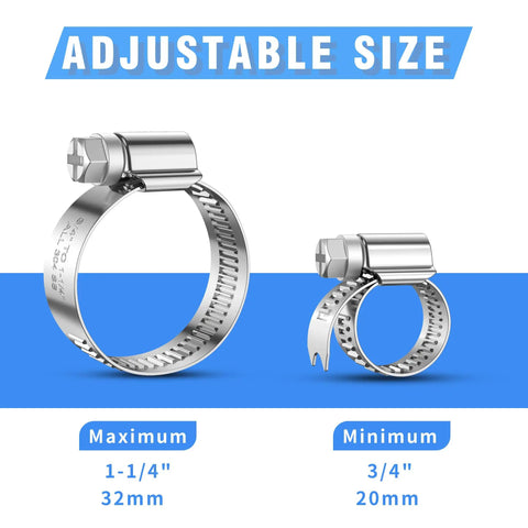 Twenty Four Pack Adjustable Stainless Steel Hose Clamps Three Quarters To One And A Quarter Inches Solid Band No Holes Heavy Duty