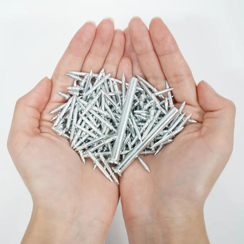 Built Tough Double Head Skirting Nails 200 Piece Pack Seamless Coil Fasteners Heavy Duty Anti Rust Carbon Steel in hands.