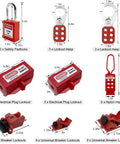 Three In One Lockout Tagout Kit For OSHA Safety Compliance with locks, hasps, plug lockouts, breaker lockouts, and pouch