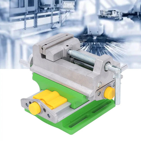 Ycauty Cross Slide Drill Vice Xy Multifunctional Compound Vise For Table Milling Machines with green base and yellow knobs.
