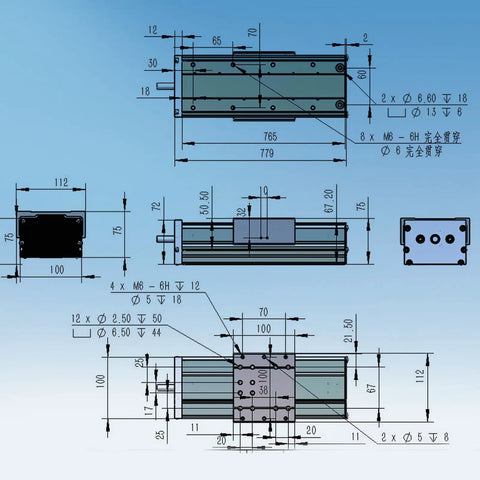 Technical diagram of Beefy, Pro Grade CNC Linear Actuator Kit with Fully Enclosed Aluminum Stage, 600mm Travel, Double Linear Slide Rails