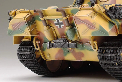 Close-up of rear details on 1:35 Scale Panzer Panther Ausf. D Military Vehicle Model Kit With Commander Torso And Crew Figures