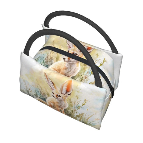 Fennec Fox Insulated Lunch Box With Large Ears For Women And Girls Pastel Desert Plants Design Thermal Cooler Lunch Bag