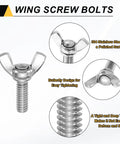 Top Tier 5 Piece 1/4 20 X 3/4 Wing Butterfly Screws crafted from heavy duty 304 stainless steel with polished surface.