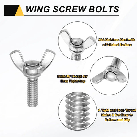 Top Tier 5 Piece 1/4 20 X 3/4 Wing Butterfly Screws crafted from heavy duty 304 stainless steel with polished surface.