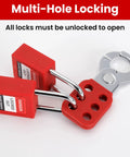 12 Pack Lockout Hasps Kit With Extended Jaw Steel Tamper Proof Loto Hasps, red lockout hasps, multi-hole locking mechanism