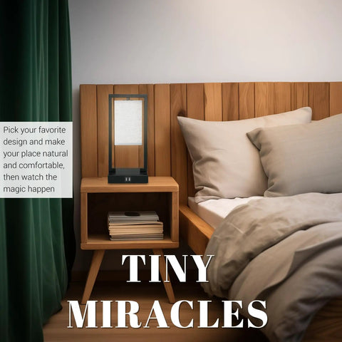Industrial Bedside Lamp Set of 2 With Touch Control, on wooden nightstand, linen shade, bedroom setting, cozy home vibe