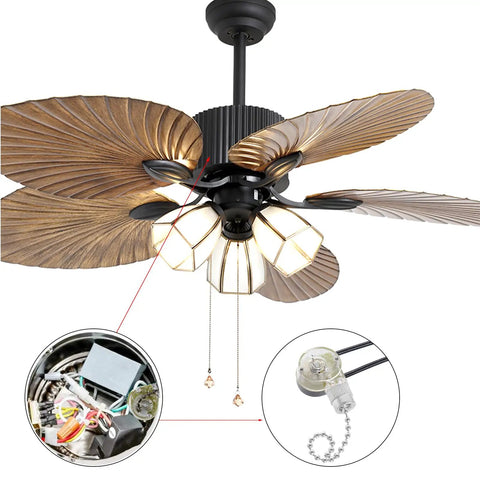 Ceiling fan with palm leaf blades and lights using Three Pack Zing Ear ZE109 Two Wire Ceiling Fan Pull Chain Light Switch Replacement