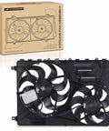 Heavy Duty Engine Radiator Cooling Fan Assembly With Electronic Controller for Volvo with dual fans and electronic connector.