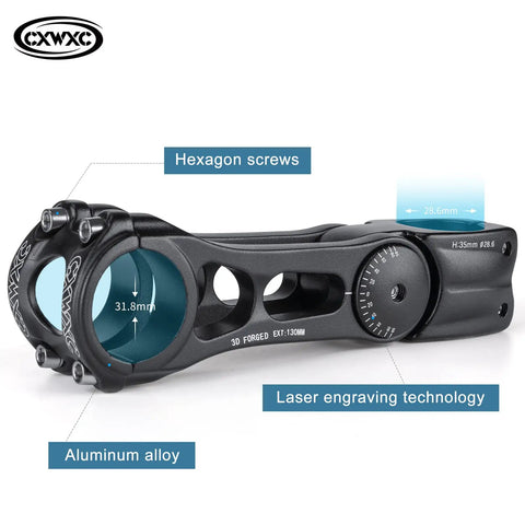 Adjustable MTB Stem 31.8mm 70 Degree Riser For Handlebar, highlighted features and materials, 3D forged aluminum alloy