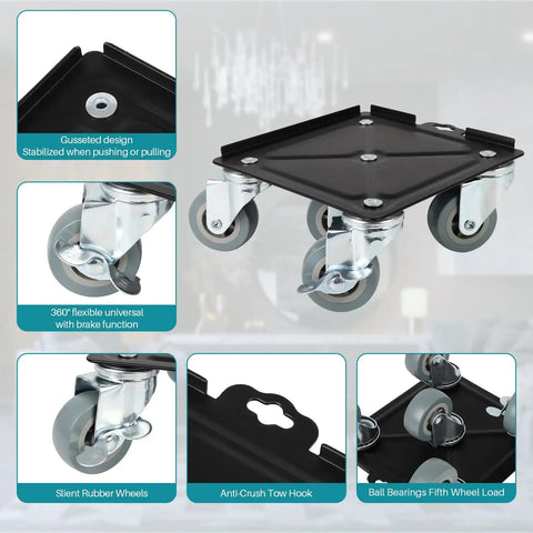 Upgrade To Pro Level Moving With FaHkns Large Furniture Dolly Featuring 5 Swivel Wheels And Brake For Heavy Loads, showing swivel wheels and sturdy design.