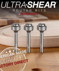 Juice Groove Router Bit For Cutting Boards, 1/8 Inch Radius, 1/4 Inch Shank, 2 Flute Carbide Tipped CNC Bit, displayed on wood surface