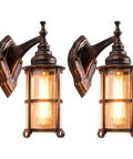 Outdoor Wall Lanterns 2 Pack Industrial Rustic Porch Light Golden Bronze Exterior Wall Sconces With Amber Glass Shade Dope Retro Farmhouse Vibe
