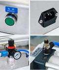 Kickass Precision Pneumatic Liquid Filling Machine control panel with power button, outlet, pressure regulator, and outer valve.