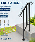Adjustable 2 Pack Outdoor Stair Handrail Kit Tough As Nails Built With Galvanized Steel And Black Powder Coated Industrial Pipe Style showing dimensions and components.