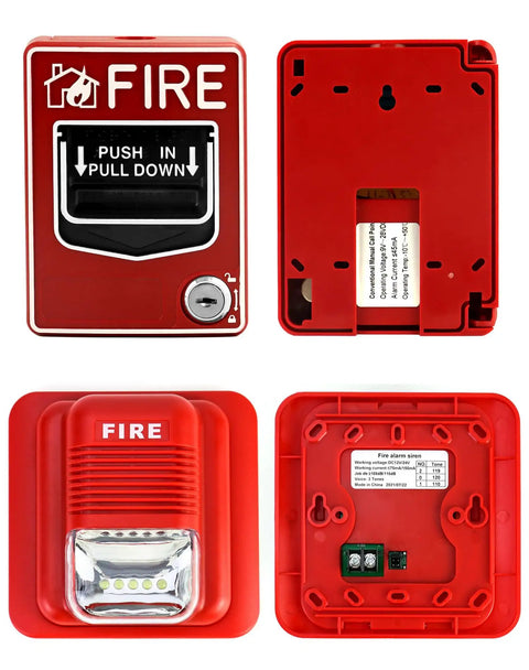 Wired Emergency Sound And Light Fire Alarm Station With 12 And 24V DC Power Strobe Siren Horn Dual Action Manual Call Point