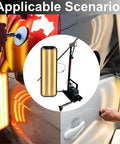 Adjustable LED Car Dent Repair Light With Stand For Paintless Dent Removal And Auto Body Work Portable Lightweight Dent Fix Lamp Delivers Sharp Visibility And Professional Results Indoors, shown illuminating dent on car
