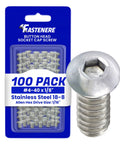 Built Like A Tank 18-8 Stainless Steel Button Head Socket Cap Screws 4-40 X 1/8 Inch 100 Pack Full Thread displayed in package.