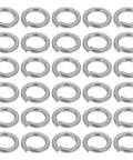 Dead Nuts Tight M6 Stainless Steel Split Lock Washers, multiple washers arranged in rows, designed to prevent rust and slipping.