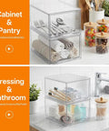 Clear Stackable Storage Drawers And Q Tip Holder Dispenser With Bamboo Lids Space Saving Pro Grade Acrylic Drawer Containers Plastic Organizer Bins For Makeup Bathroom Cabinets Undersink