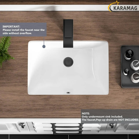 Top view of durable white rectangle undermount sink for vanity and bathroom, vitreous ceramic, no faucet holes, modern design