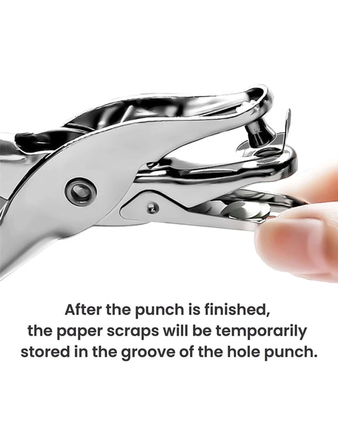 Close-up of Two Piece Circle Hole Punch Set 1/8 Inch And 1/4 Inch Diameters for Crafts with scrap storing feature shown.