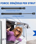 Image showing Pretty Sweet 12 Inch Gas Strut Lift Support with 20 lb force, ideal for RV hatches, black gas struts in use.