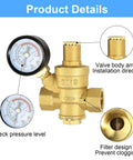 Brass water pressure regulator with dual gauges and built-in filter, 1/2-inch inlet/outlet, adjustable